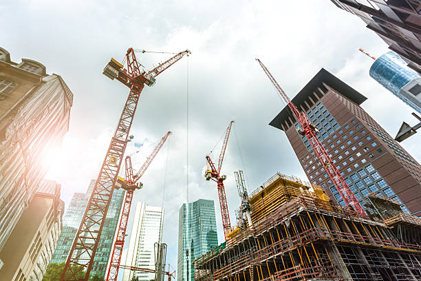 big construction site in frankfurt with sunlight